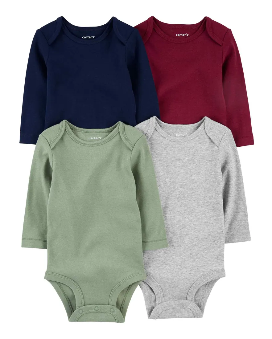 Kit body bebê 4 peças manga longa liso multicor