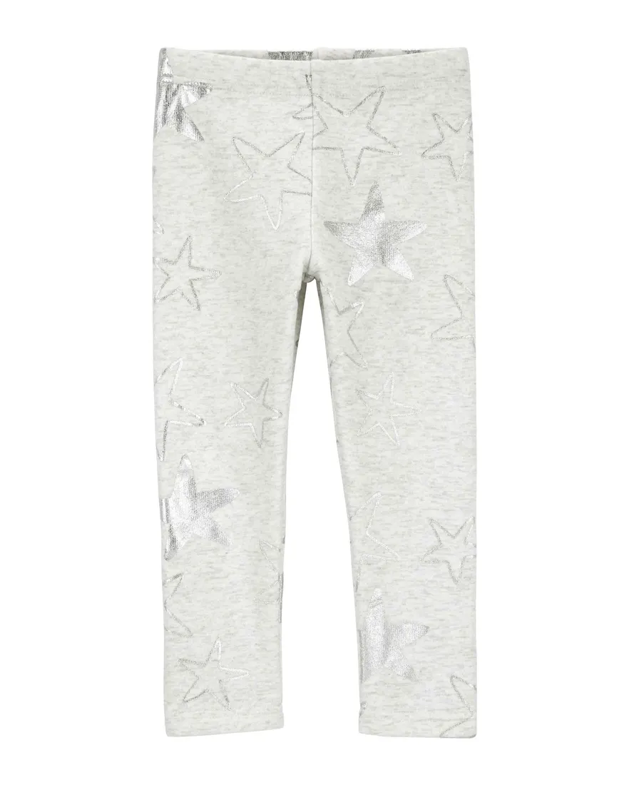 Calça legging bebê peluciada estrelas brilhosas cinza