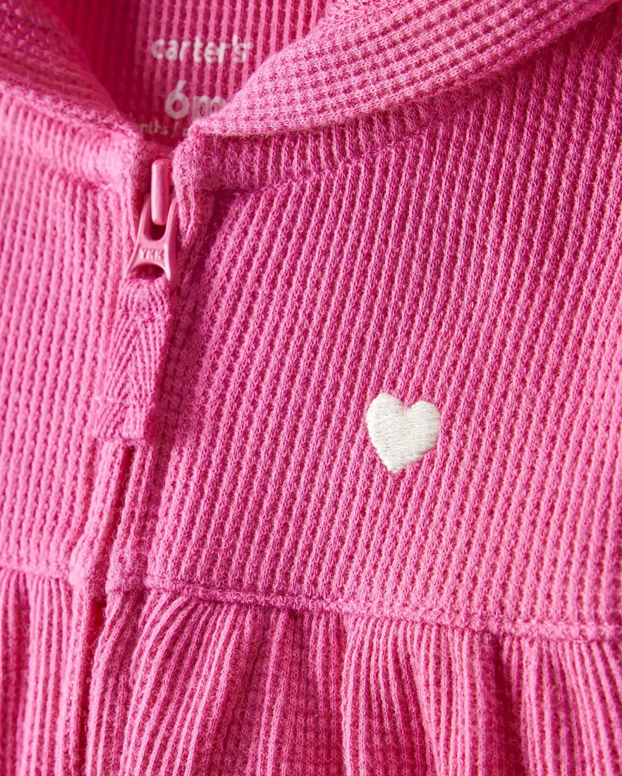 Outra vista de Macacão bebê com capuz interativo texturizado - rosa
