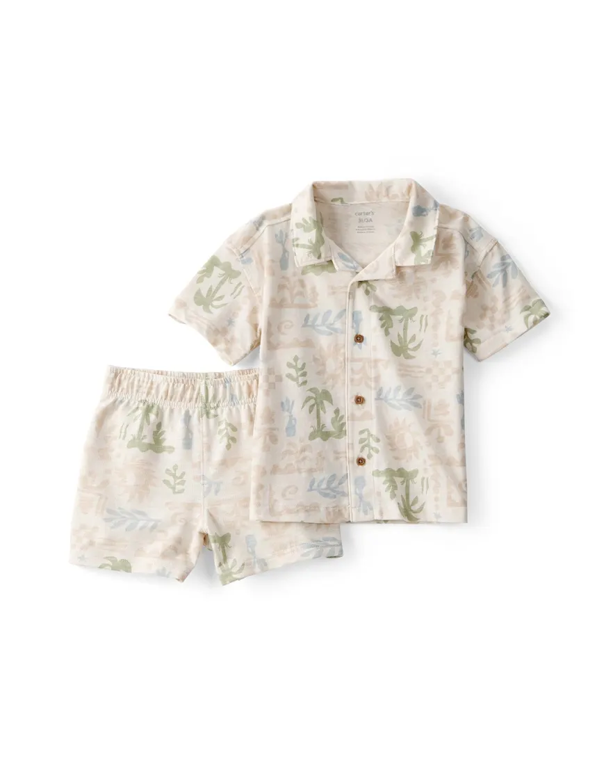 Conjunto curto infantil 2 peças estampado - Bege