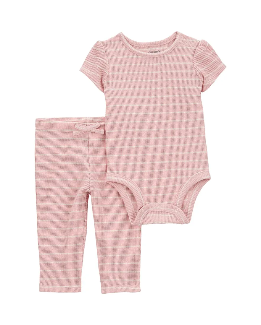 Conjunto longo bebê 2 peças listrado - rosa