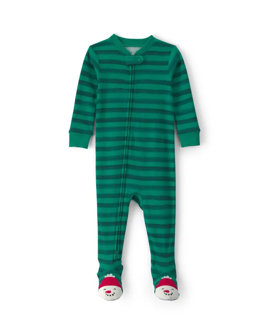 Macacão pijama com pezinho bebê menino em algodão Natal - Verde