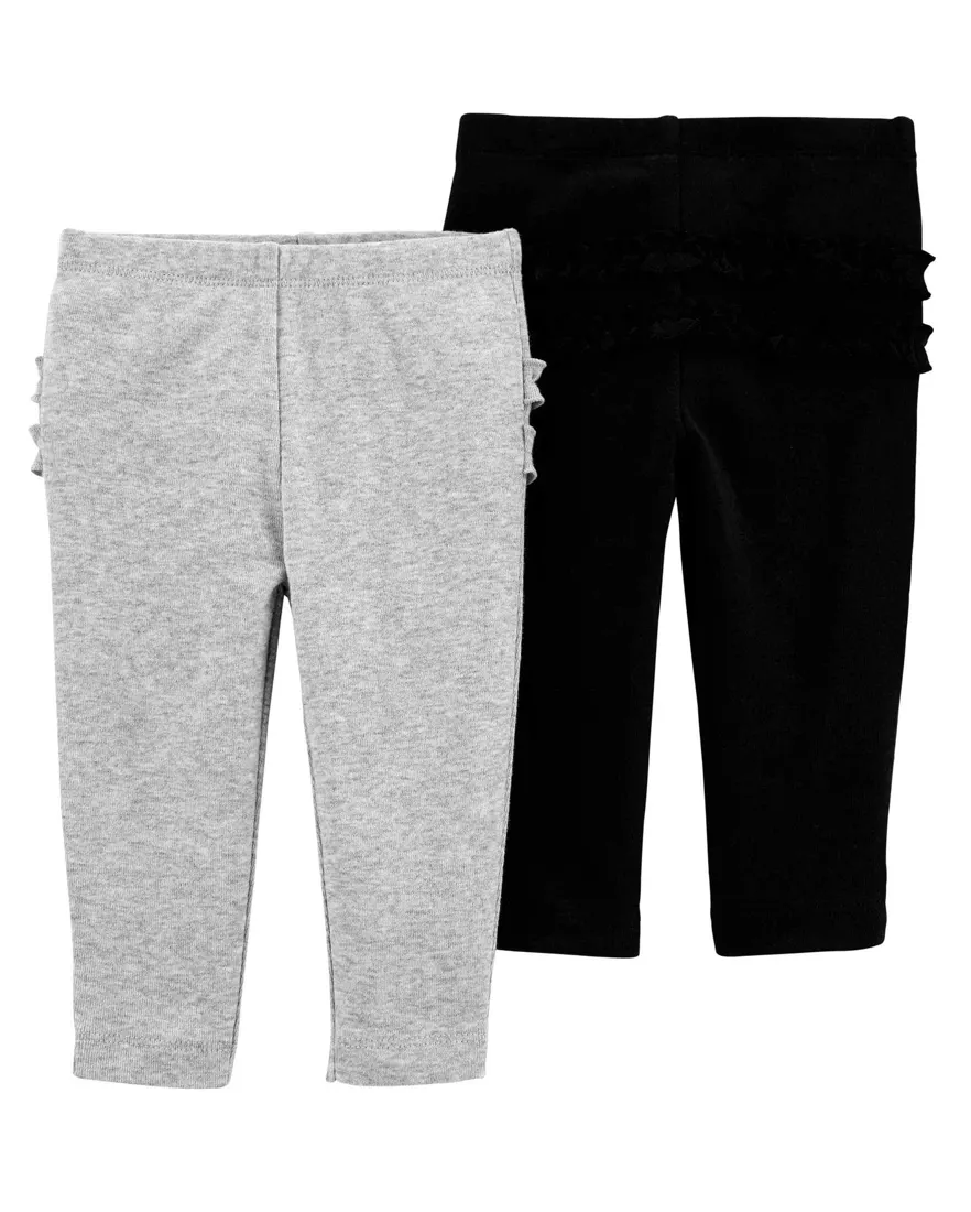 Outra vista de Kit calça bebê 2 peças babados multicor