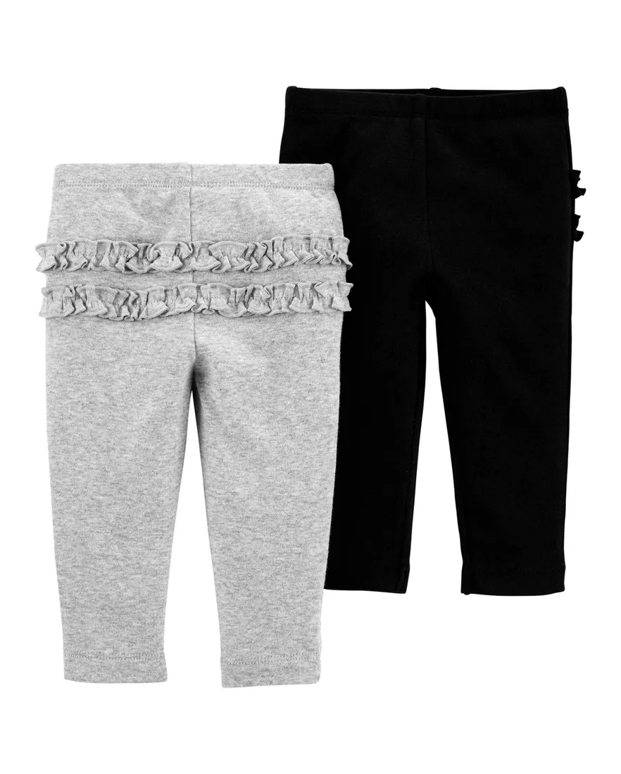 Outra vista de Kit calça bebê 2 peças babados multicor