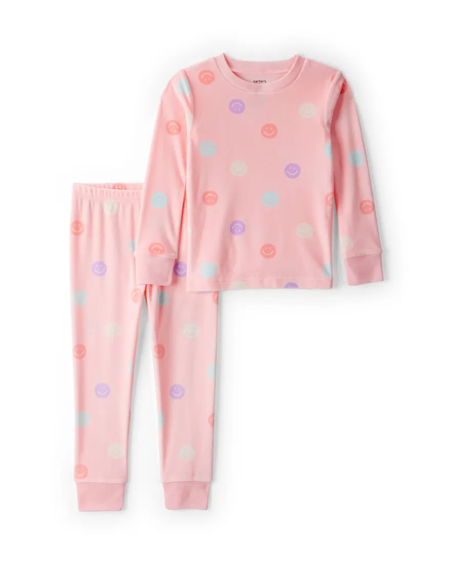 Pijama longo infantil 2 peças em plush sorrisos - rosa