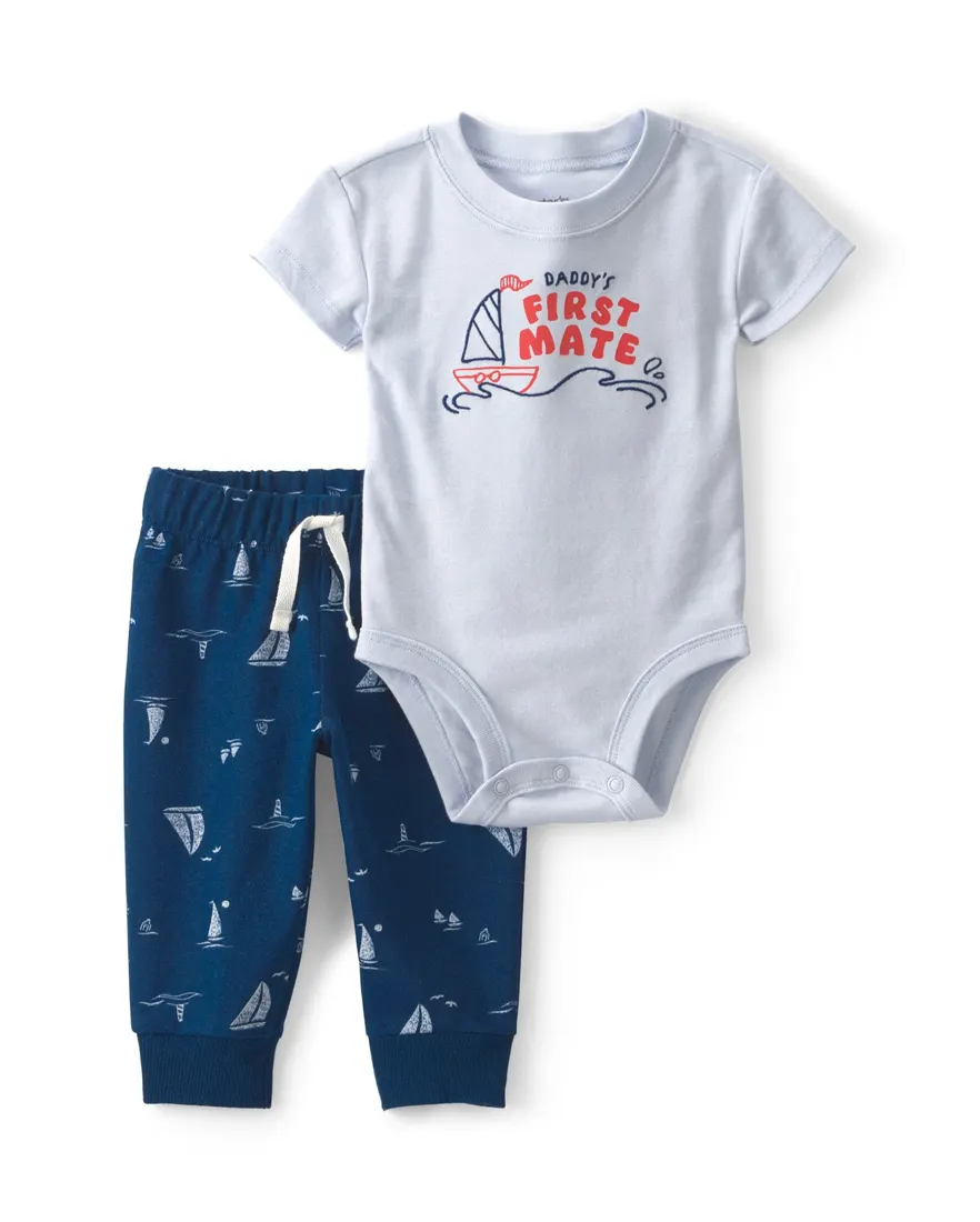 Conjunto longo bebê 2 peças estampado - Azul