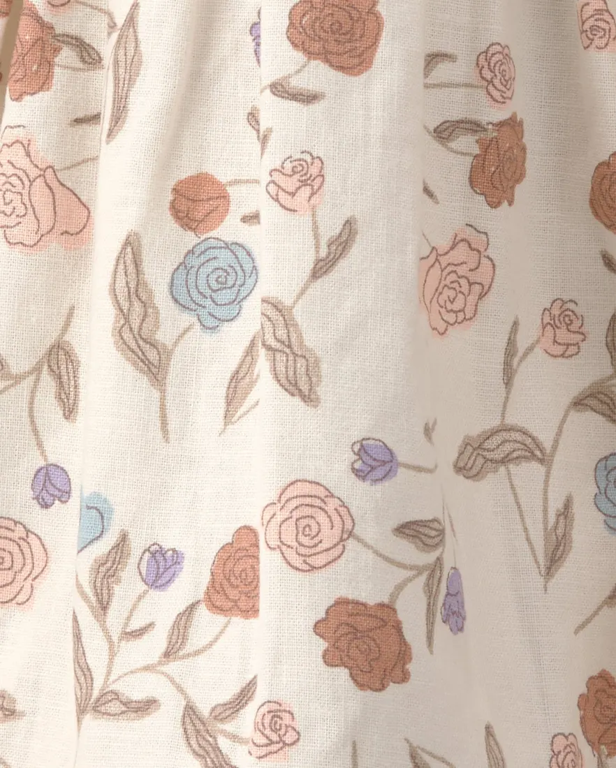 Outra vista de Vestido bebê evasê estampa floral com babados - Bege