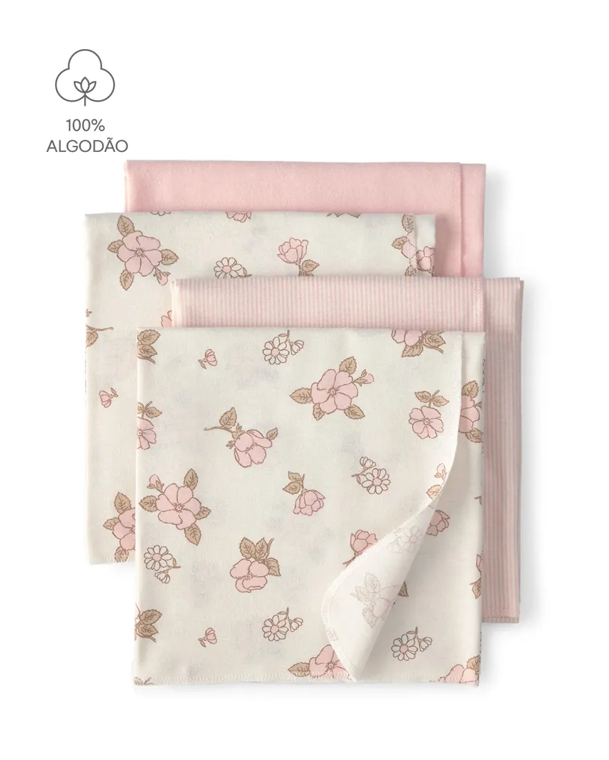 Kit cueiro bebê 4 peças floral - Multicor