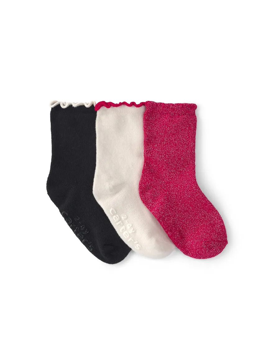 Kit meia infantil menina em algodão natal 3 pares - Multicor