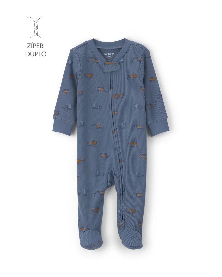 Macacão bebê com pé estampado - Azul