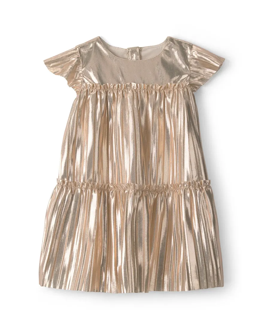 Vestido com calcinha bebê menina metalizado natal - Dourado