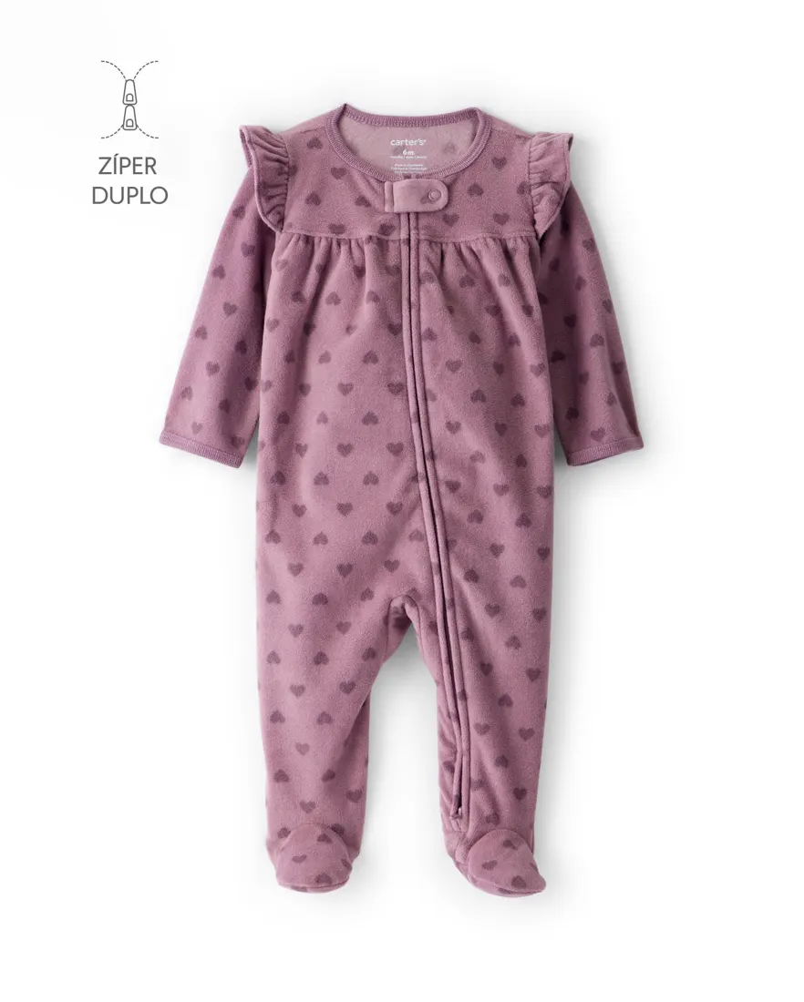 Macacão bebê em fleece coração - lilás
