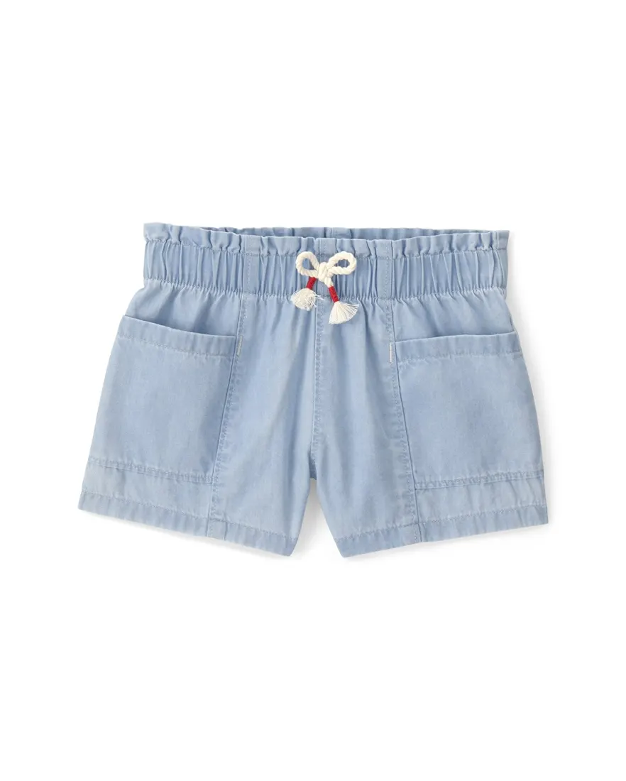 Short jeans infantil com elástico - Denim Claro