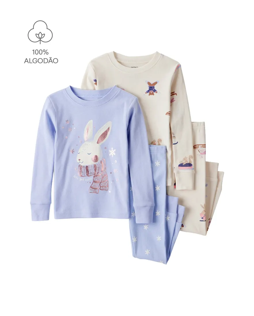 Pijama longo bebê 4 peças animais fofos - multicor