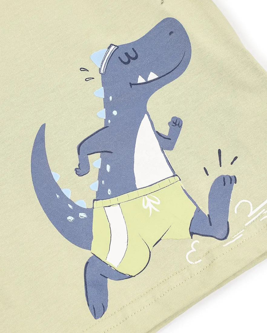 Outra vista de Camiseta infantil menino em algodão dinossauro - Verde Claro