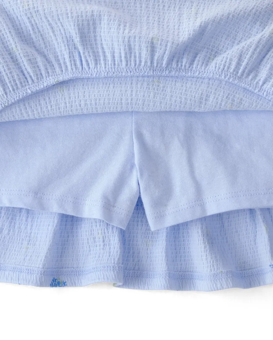 Outra vista de Conjunto curto infantil 2 peças bordado floral - Azul
