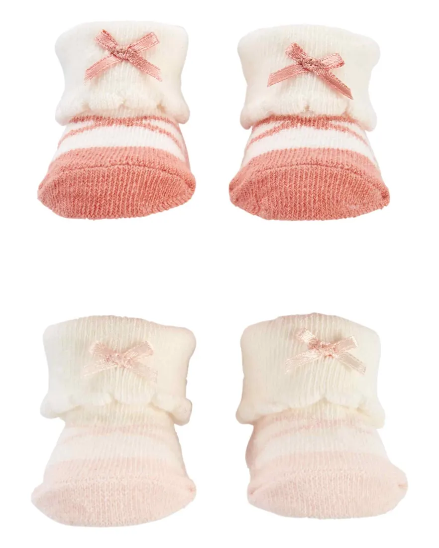 Kit meia bebê 2 pares punho dobrado com laço rosa