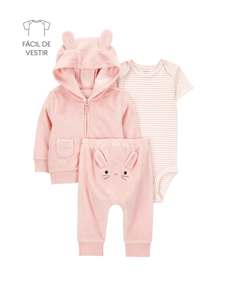 Conjunto longo bebê 4 peças atoalhados - Multicor