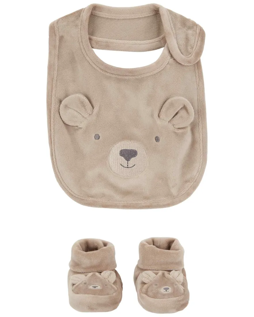 Kit babador bebê com pantufa ursinho bege