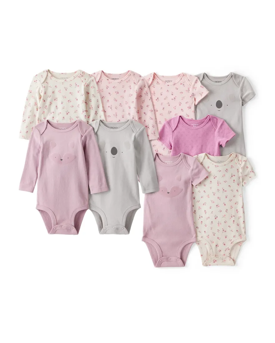 Kit body bebê 9 peças bichinhos floral - multicor