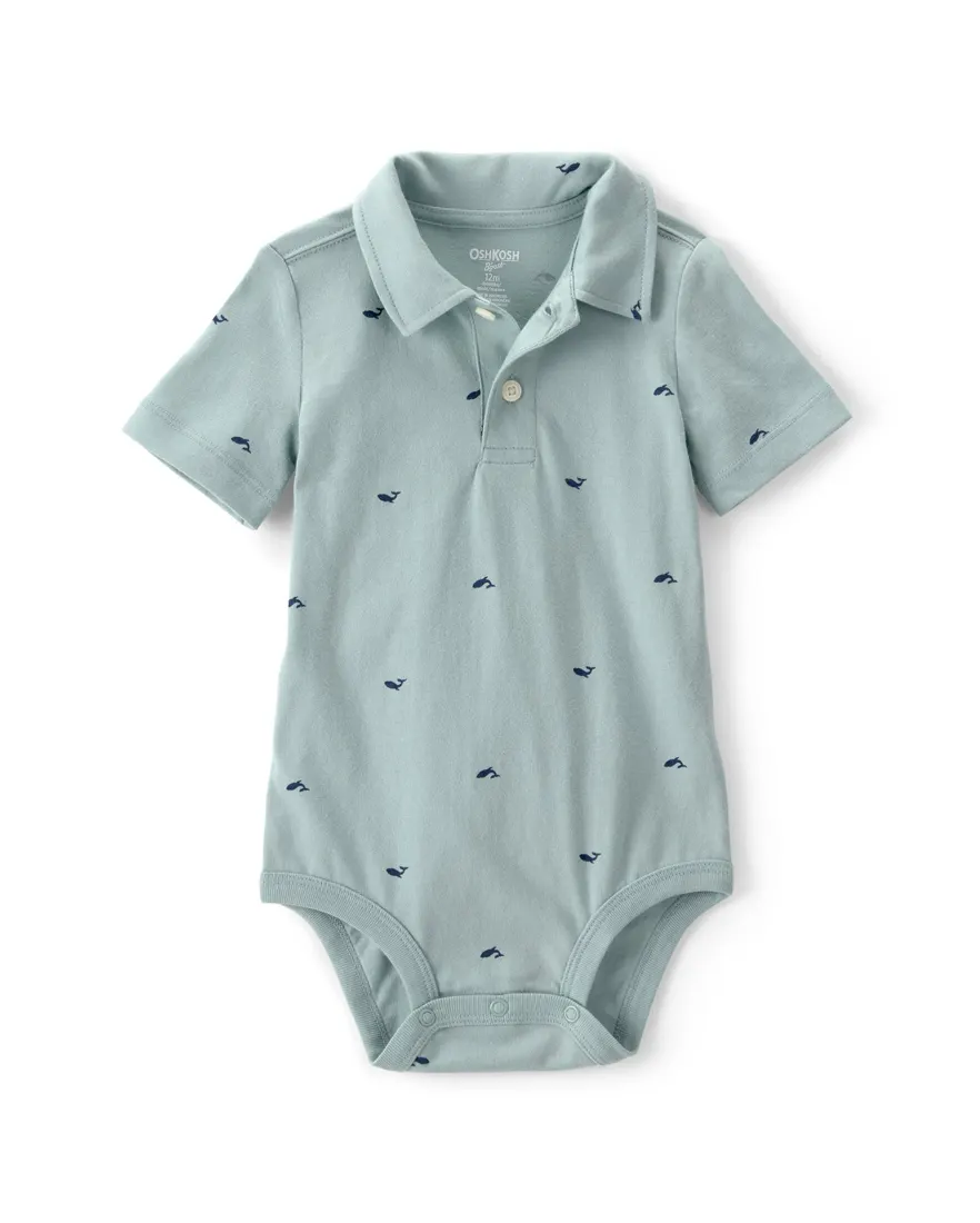 Body polo bebê com estampa de baleias - verde