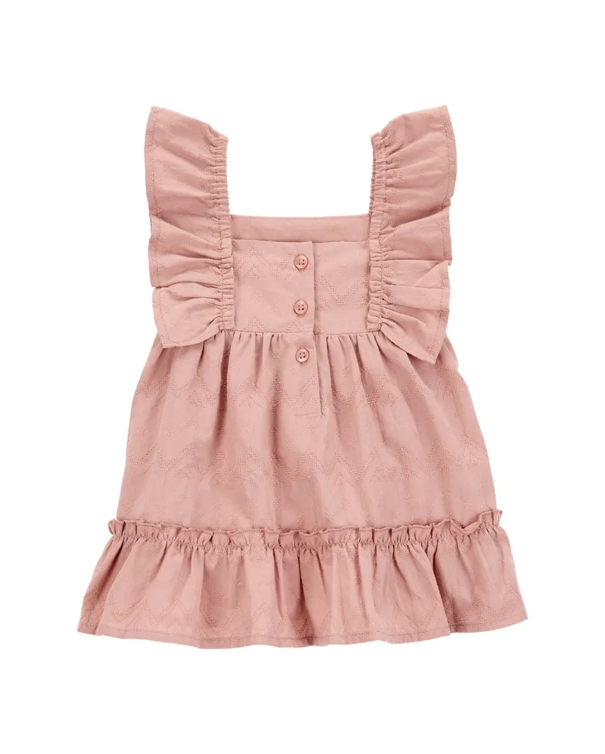 Outra vista de Vestido bebê evasê com babados e calcinha rosa