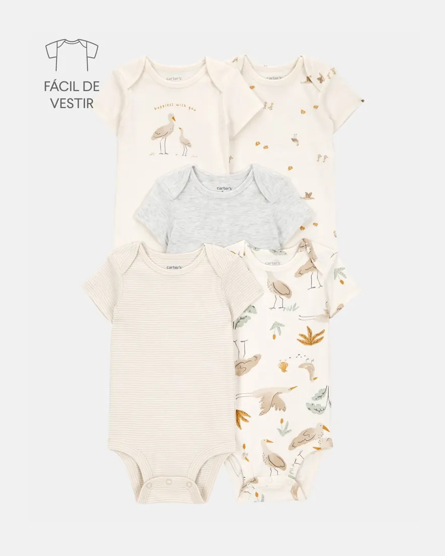 Kit body bebê menino em algodão estampa animais 5 peças - Multicor