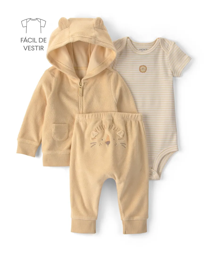 Conjunto longo bebê 3 peças atoalhados patinho off-white