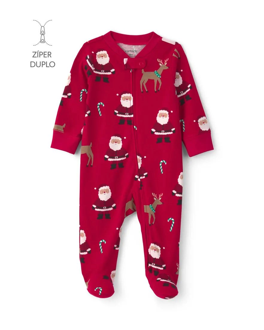Macacão com pezinho bebê menino papai Noel Natal - Vermelho