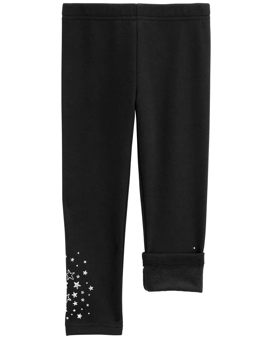 Outra vista de Calça legging bebê peluciada estrelas brilhosas preta