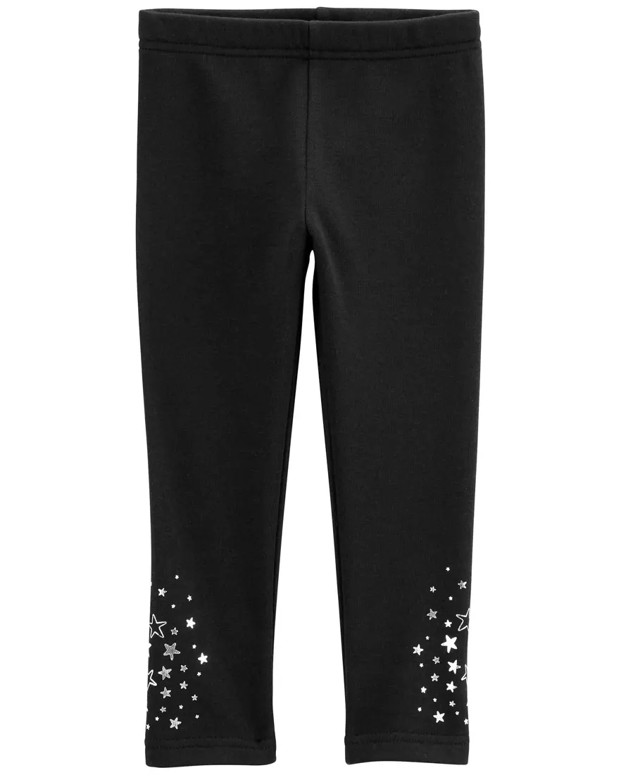 Calça legging bebê peluciada estrelas brilhosas preta