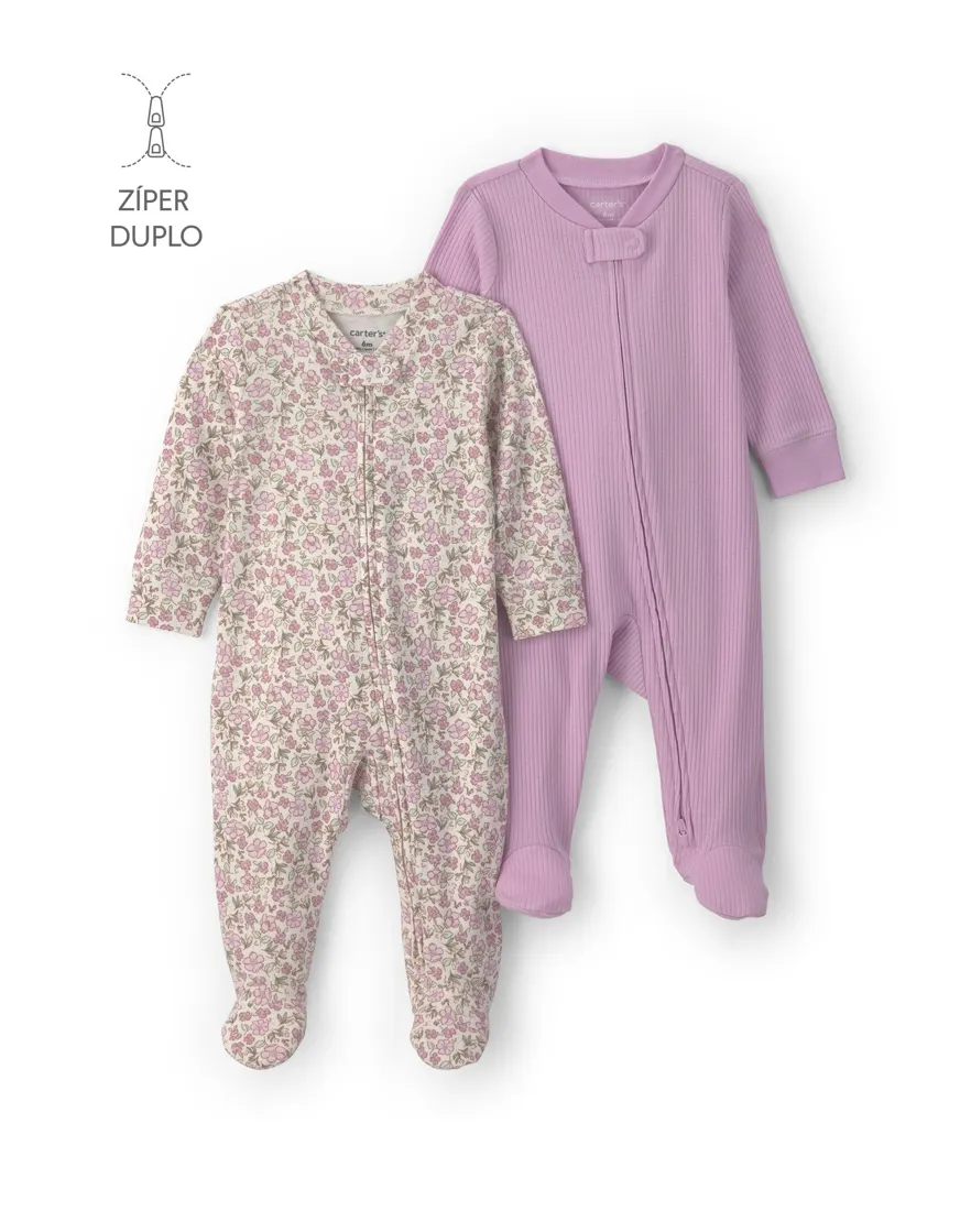 Kit macacão bebê menina floral 2 peças – Multicor