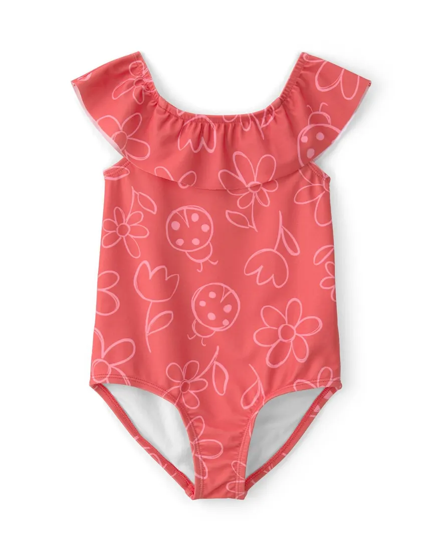 Maiô infantil menina floral UV 50+ - Vermelho Claro