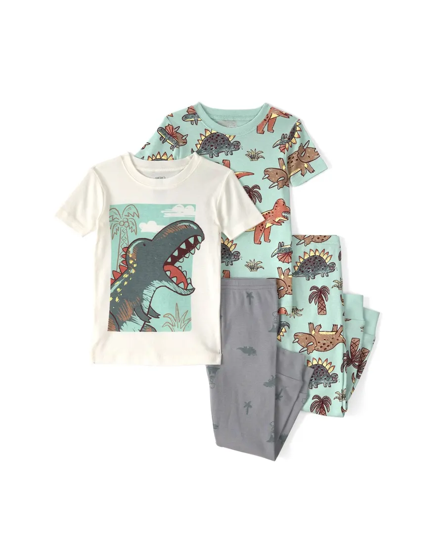 Pijama infantil menino em algodão dinossauro 4 peças - Multicor