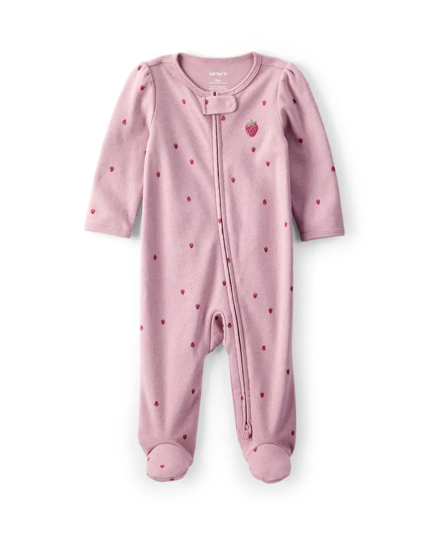 Outra vista de Macacão bebê com pezinho morangos - rosa