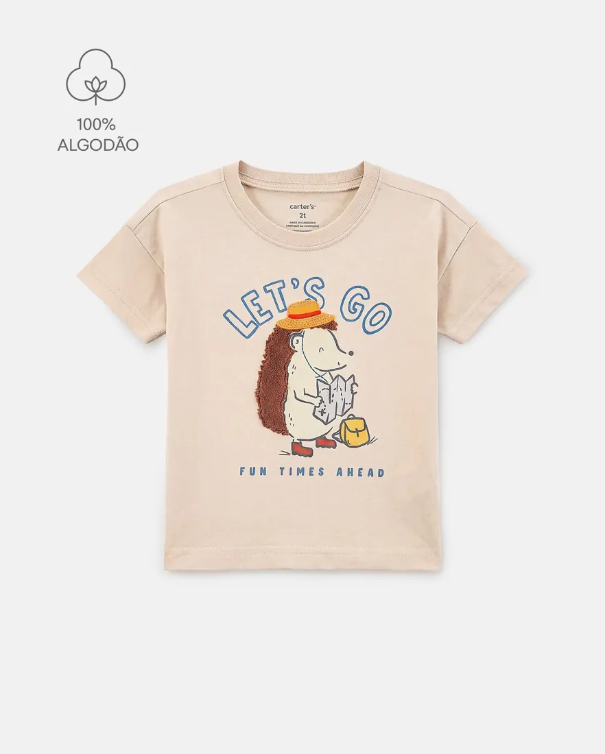 Camiseta infantil menino em algodão porco-espinho - Bege