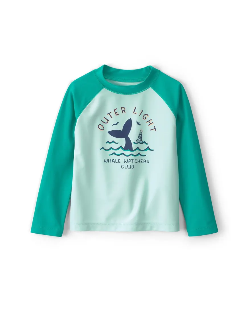 Camiseta de praia raglan infantil menino baleia UV 50+ - Multicor