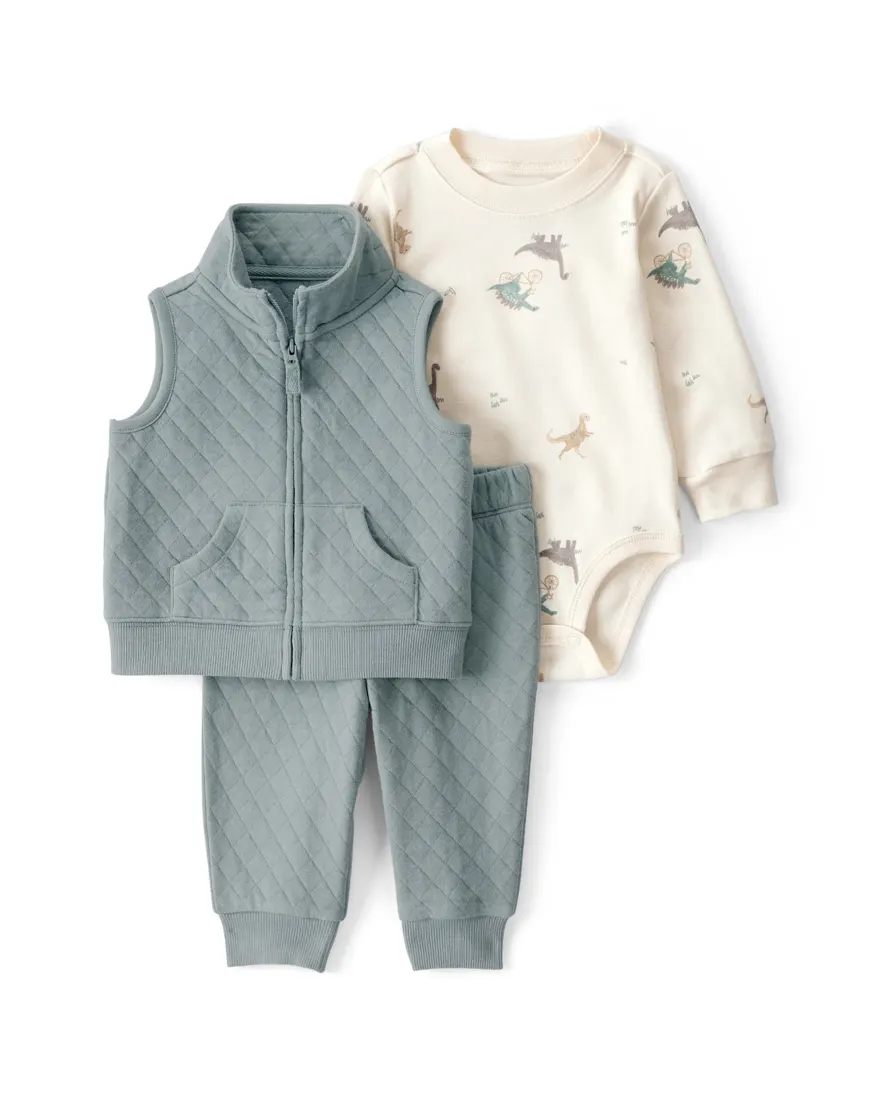 Conjunto longo bebê 3 peças matelassê dinossauro - multicor