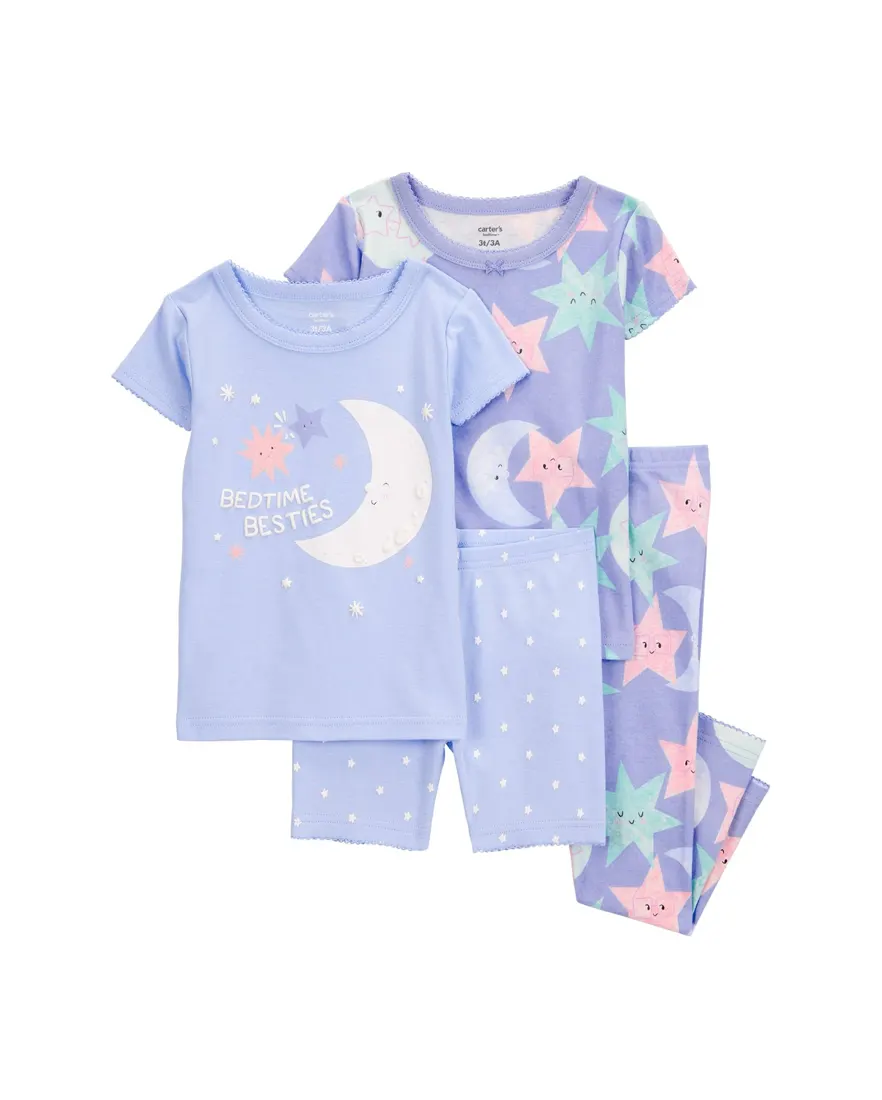 Pijama bebê 4 peças estrelinhas e lua lilás