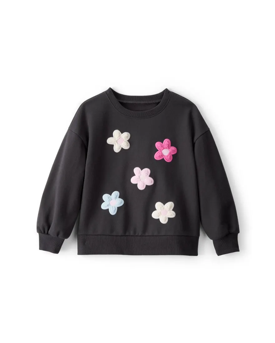 Blusa de moletom infantil floral interativo - preta