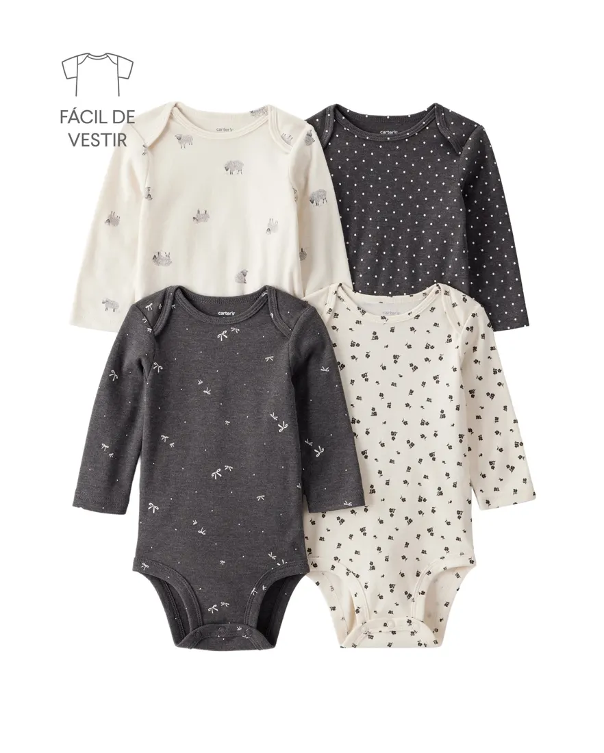 Kit body bebê 4 peças laços - multicor