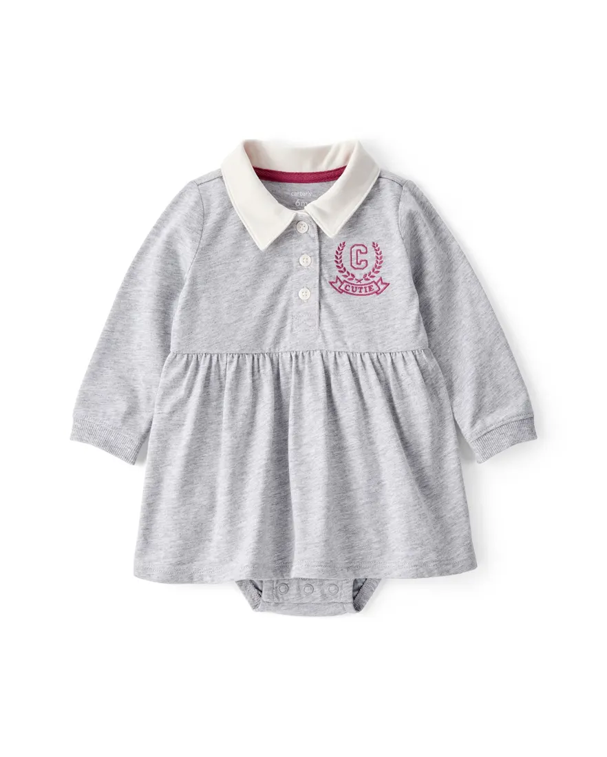 Vestido polo bebê evasê mescla com calcinha - cinza