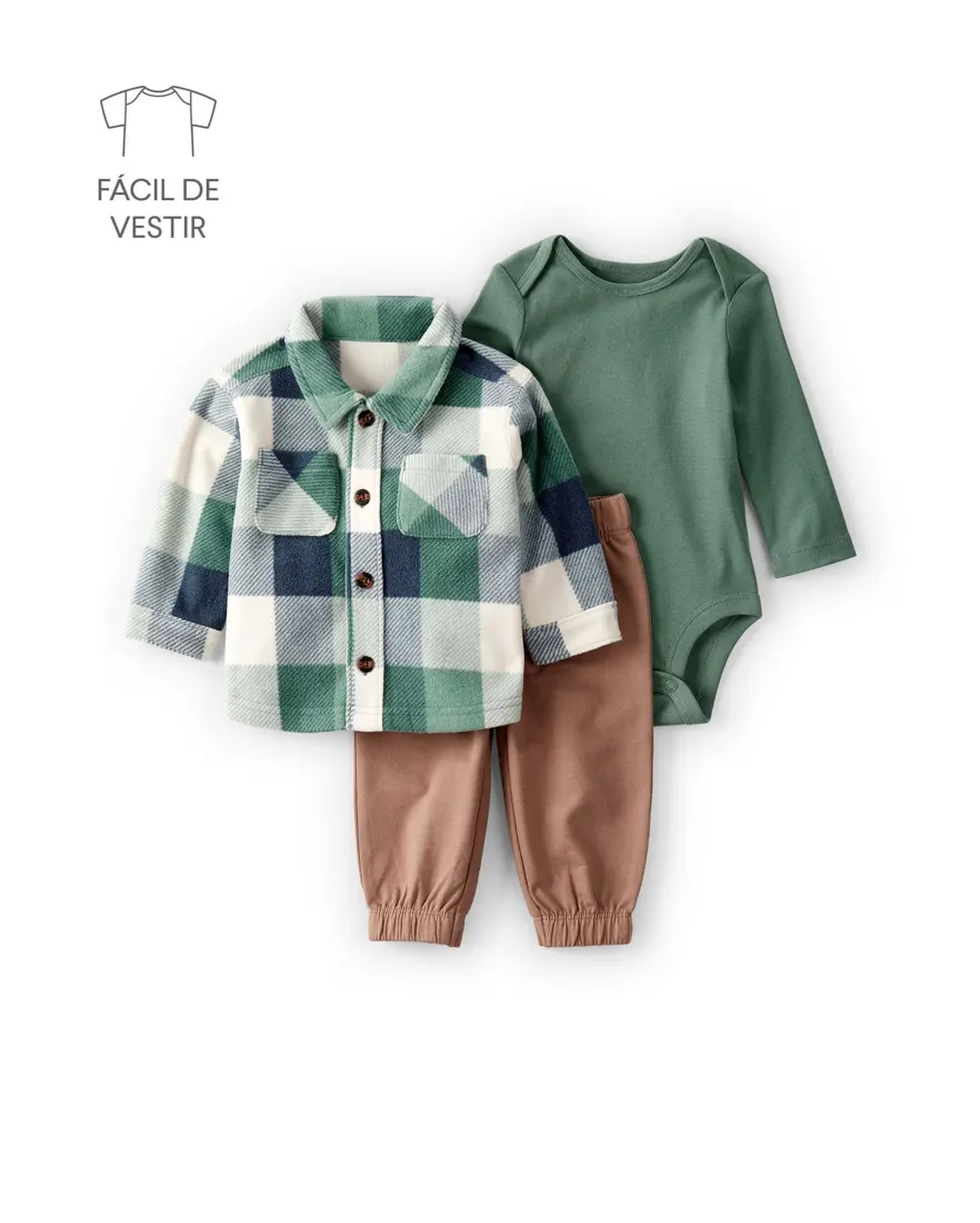 Conjunto longo bebê 3 peças xadrez - multicor