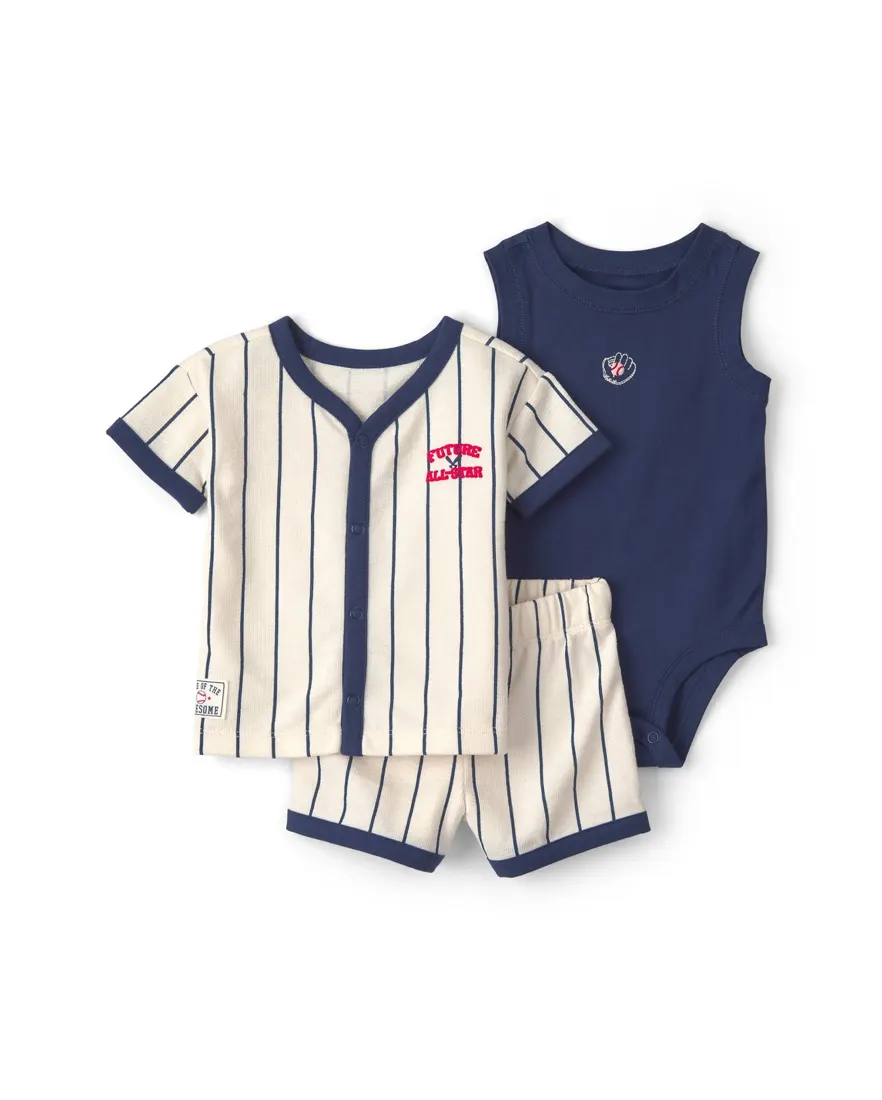 Outra vista de Conjunto bebê menino listrado 4 peças