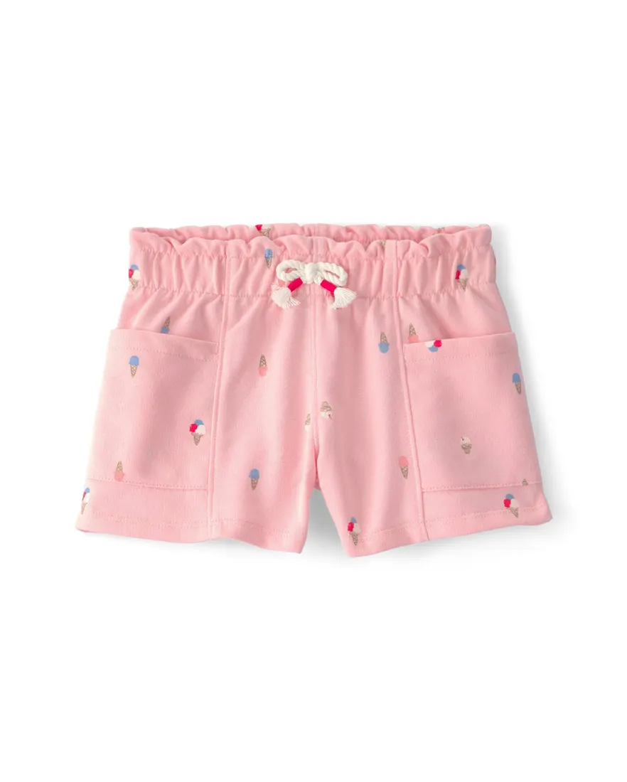 Short infantil com elástico estampado - Rosa