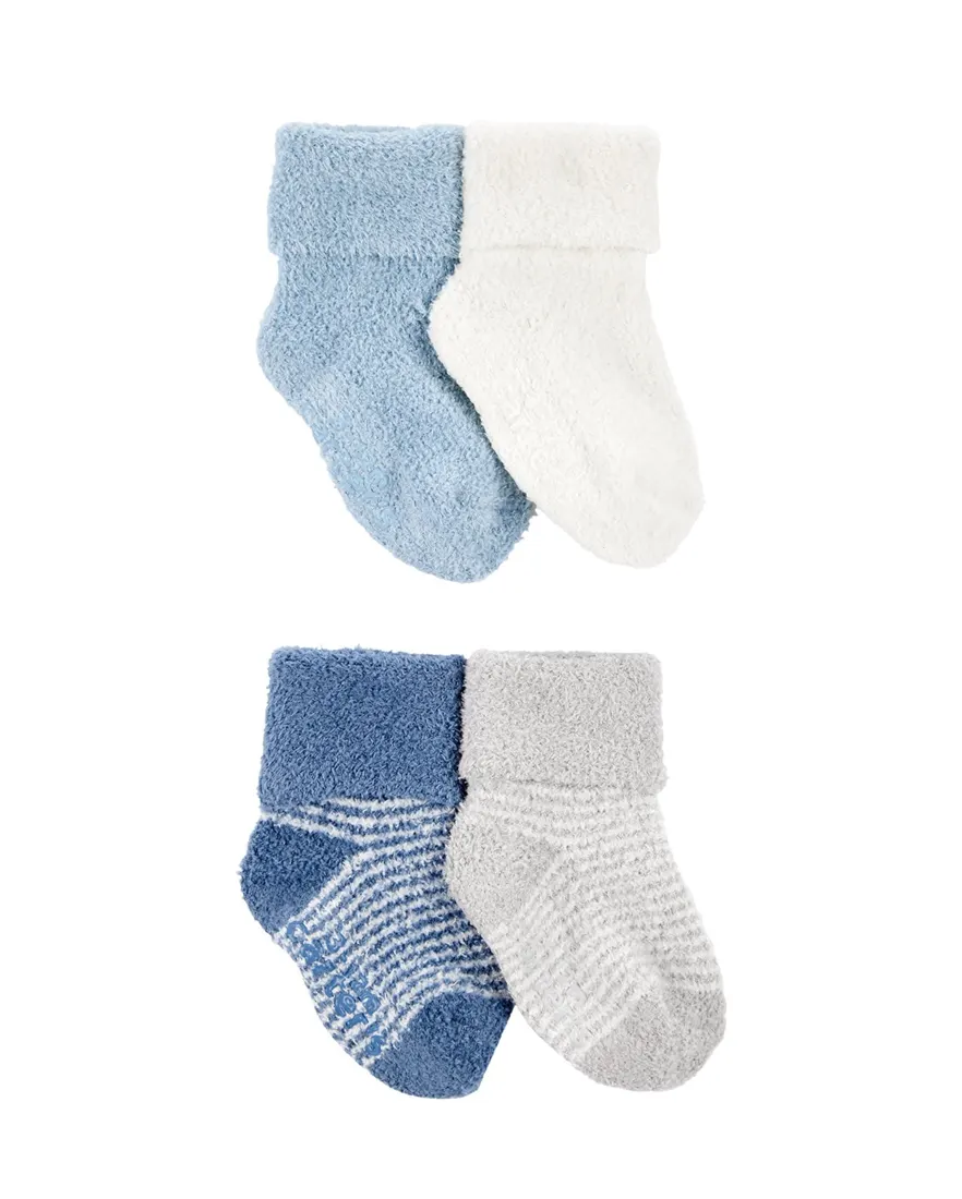 Kit meia bebê 4 pares fleece com listras multicor