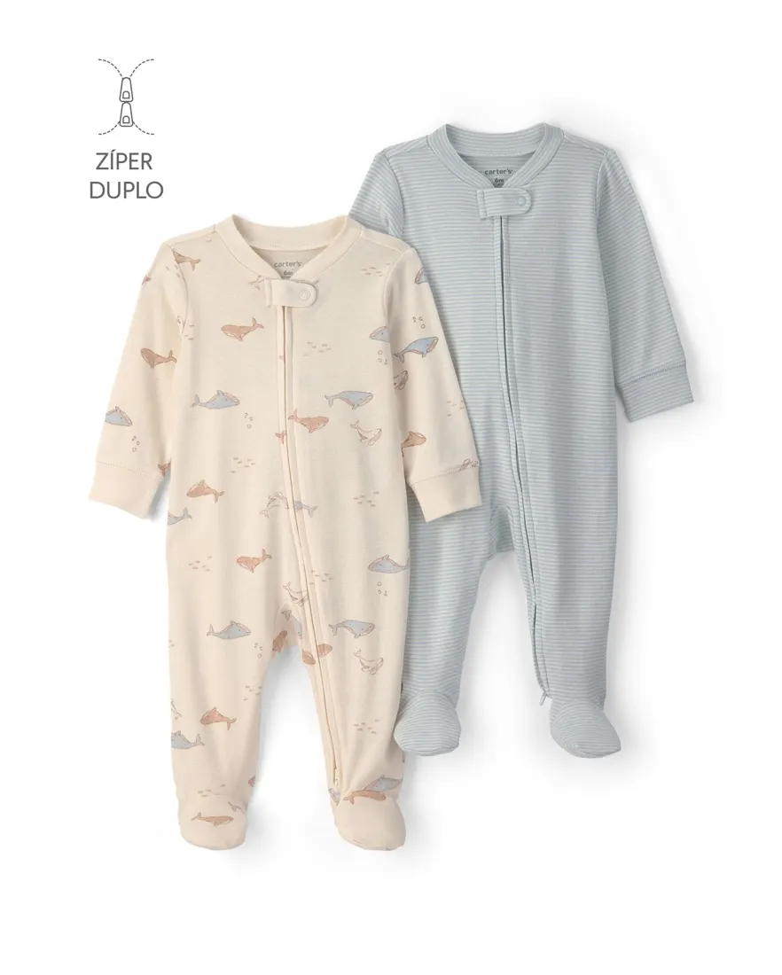 Kit macacão bebê 2 peças estampado - Multicor