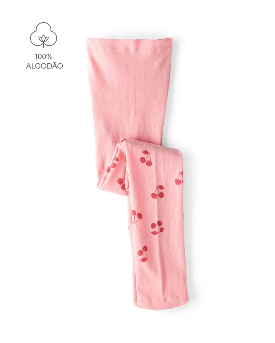 Meia-calça infantil menina cereja - Rosa Claro