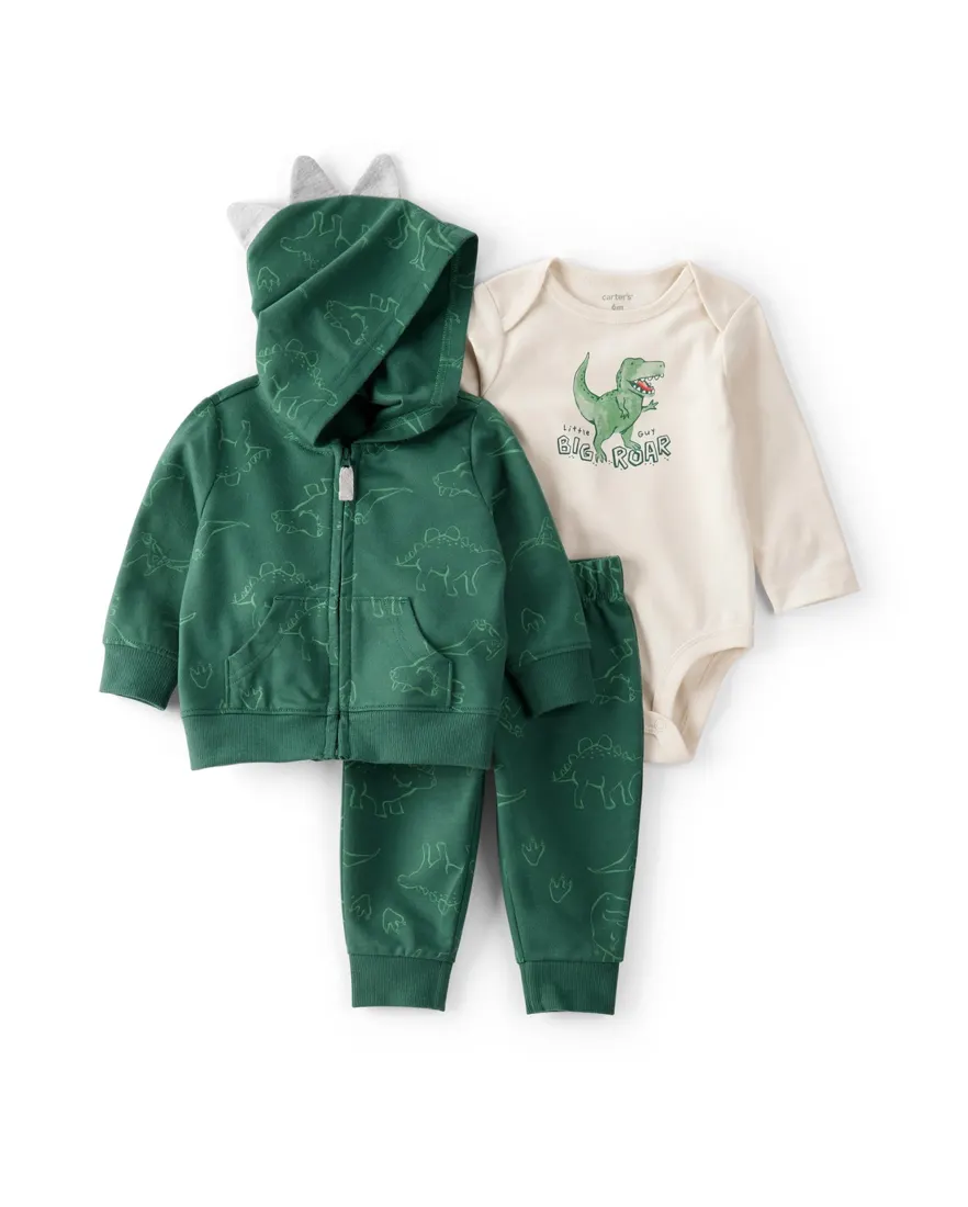 Outra vista de Conjunto longo bebê 3 peças dino + caixa de presente M - multicor