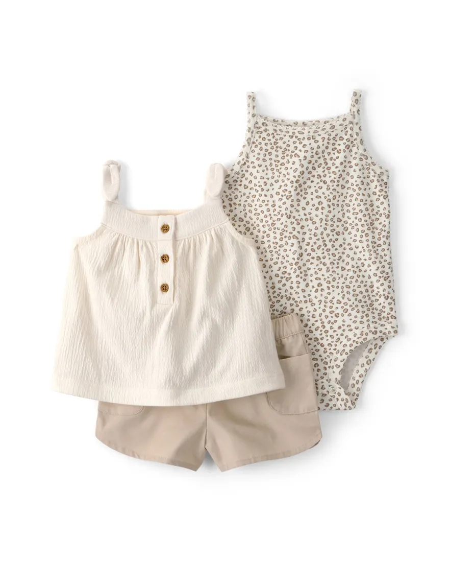 Conjunto bebê 3 peças estampa oncinha - Multicor